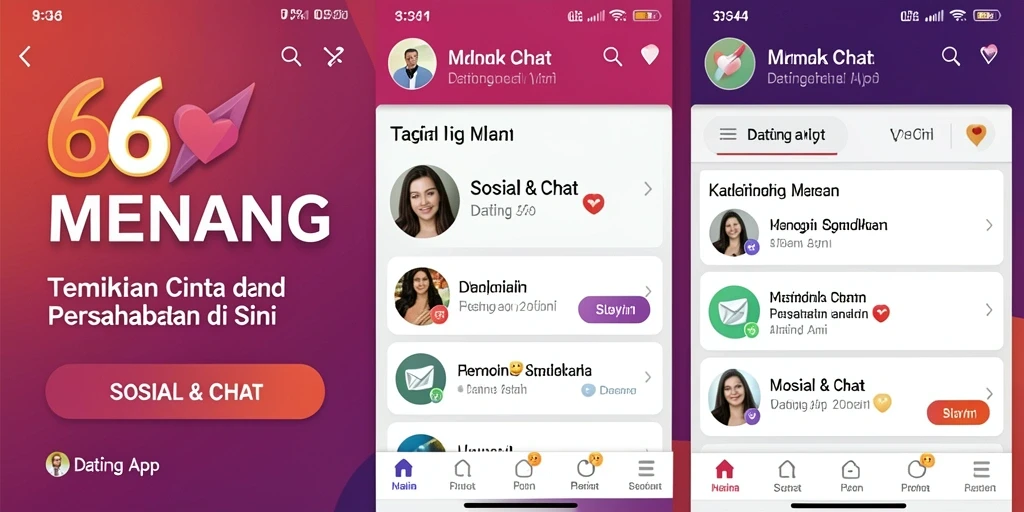 Antarmuka pengguna yang menarik dari aplikasi Dating App 66MENANG.