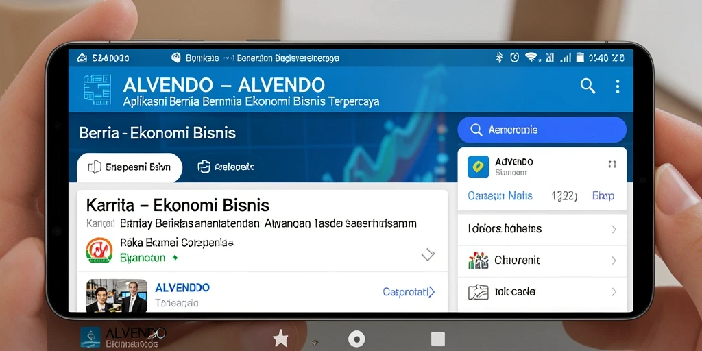 Tampilan antarmuka aplikasi ALVENDO untuk berita ekonomi dan bisnis.