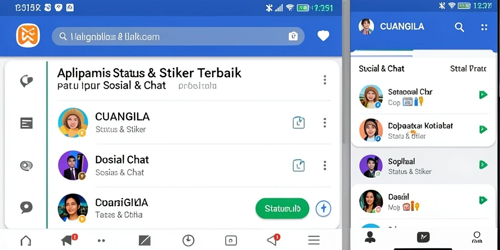 Tampilan antarmuka CUANGILA yang menarik untuk Status & Stiker.