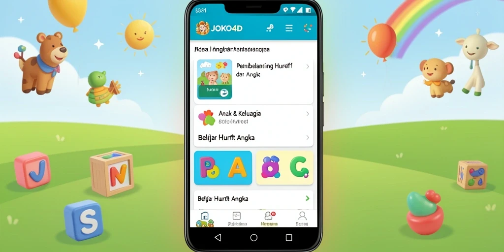 Antarmuka aplikasi JOKO4D yang ramah anak dan fun.