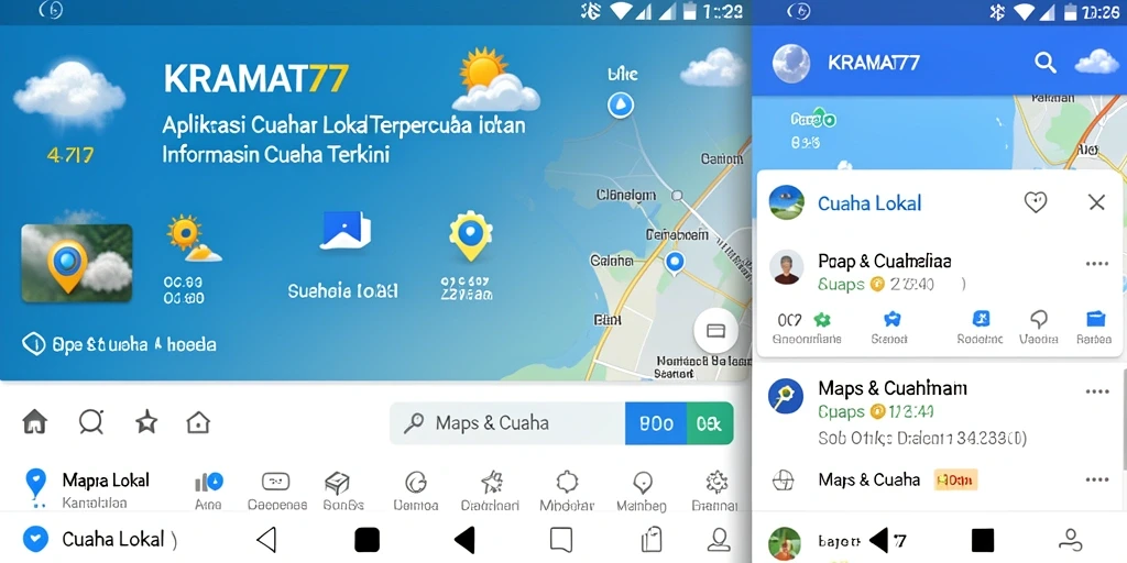 Tampilan antarmuka KRAMAT77 yang menampilkan informasi cuaca lokal.