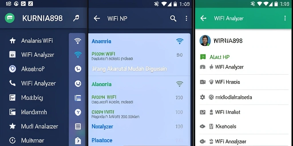 Tangkapan layar utama KURNIA898 menunjukkan analisis jaringan WiFi yang komprehensif.