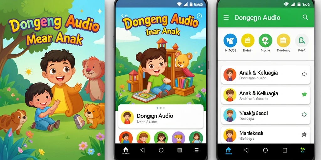Antarmuka NK666 dengan pilihan cerita dongeng audio yang beragam.