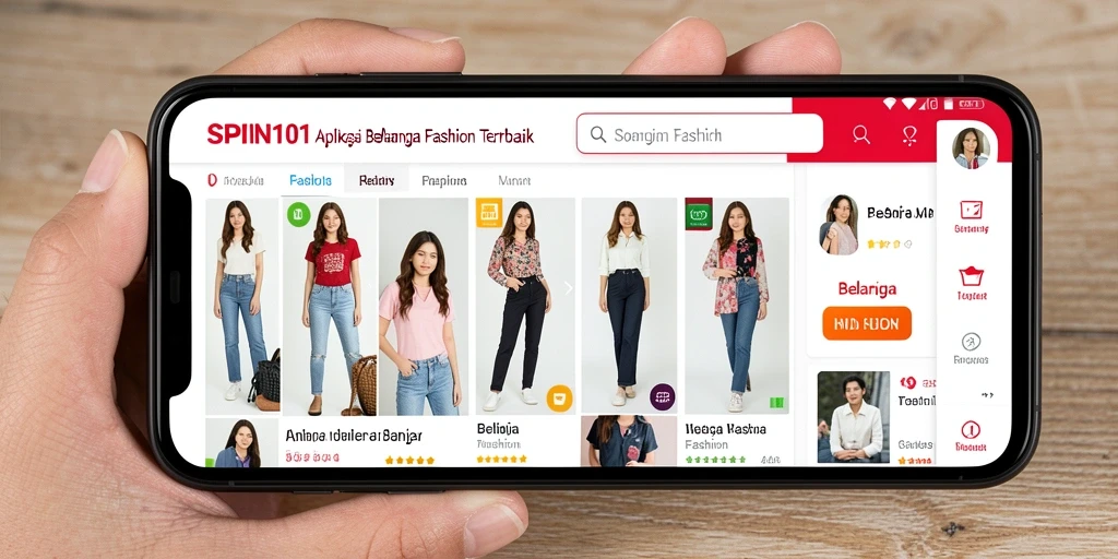 Tampilan antarmuka aplikasi SPIN101 dengan berbagai pilihan fashion.